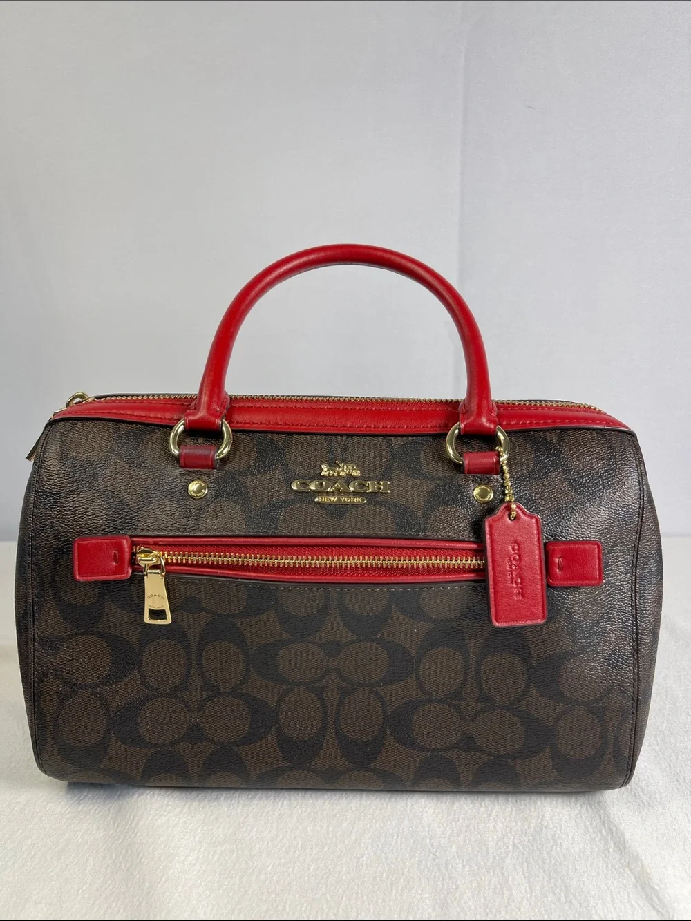 Coach F2157-83607 Rowan Satchel Signature Canvas Red Leather Crossbody